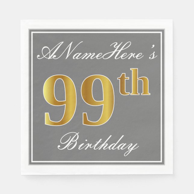 Elegantes Grau, Imitate Gold 99. Geburtstag; Indiv Serviette (Vorderseite)