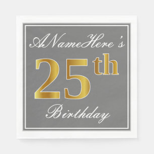 Elegantes Grau, Imitats Gold 25. Geburtstag; Indiv Serviette