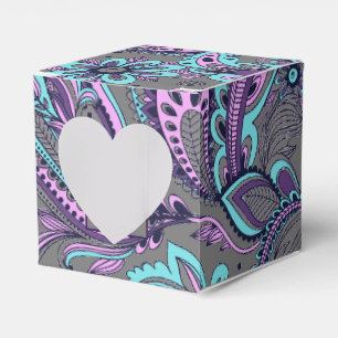 Elegantes Grau-Schachbrett Paisley Türkis Lila Geschenkschachtel