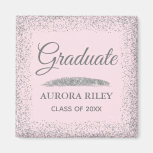 Elegantes Grau Silber Glitter Blush Rosa Abschluss Magnet