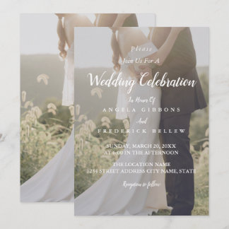 Elegantes Grau und Weiß mit Foto Hochzeit im Hinte Einladung