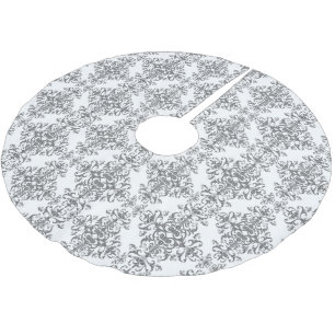 Elegantes Grau-Weiß-Blumenmuster im Vintage-Damask Polyester Weihnachtsbaumdecke
