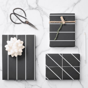 Elegantes Grau-Weißes Karo-Muster Geschenkpapier Set