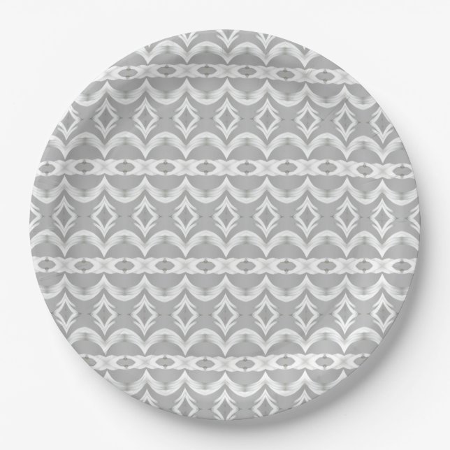 Elegantes, grau-weißes Muster Pappteller (Vorderseite)