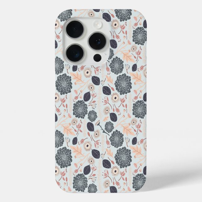 Elegantes graues blaues Blumenmuster Case-Mate iPhone Hülle (Rückseite)