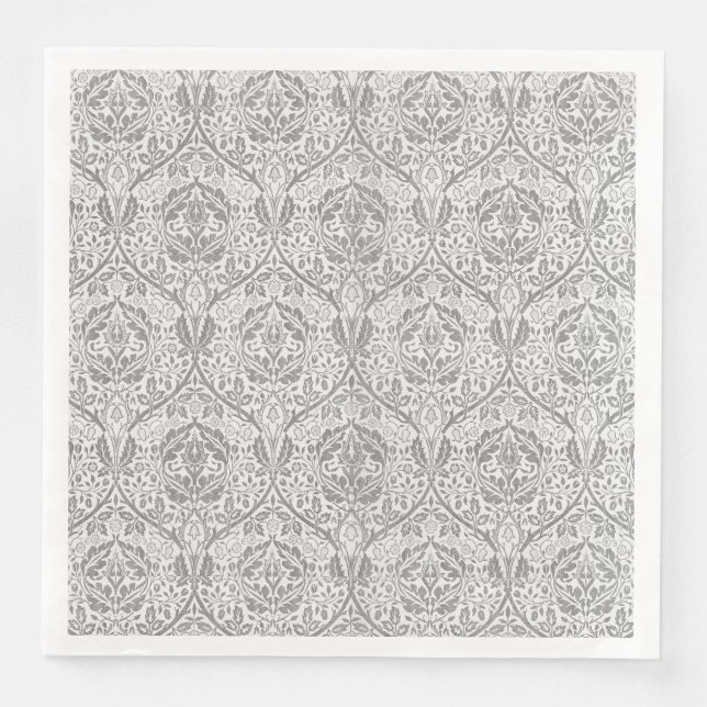 Elegantes graues Blumenmuster Serviette (Vorderseite)