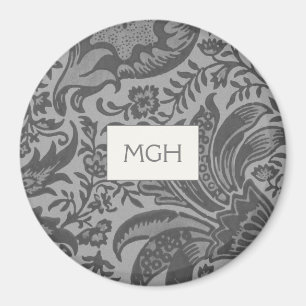Elegantes graues botanisches Muster Monogramm Magnet