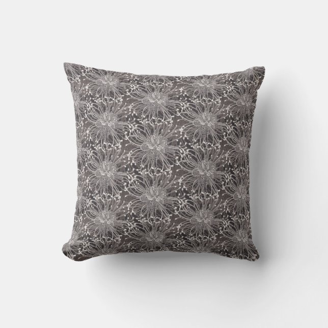 Elegantes Graues Dandelion-Blume-Muster Kissen (Vorderseite)