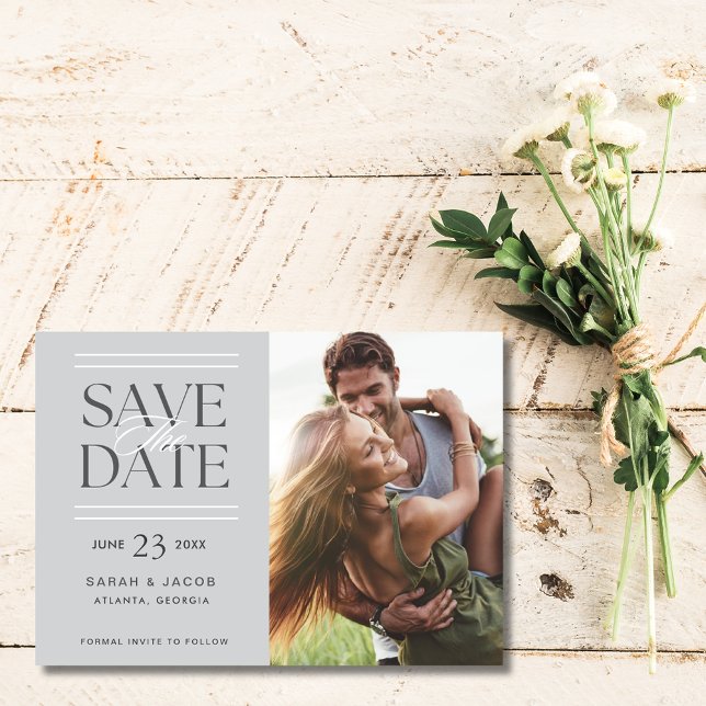 Elegantes graues Foto Hochzeit Speichern Sie das D Ankündigung (Elegant Gray Photo Wedding Save the Date)