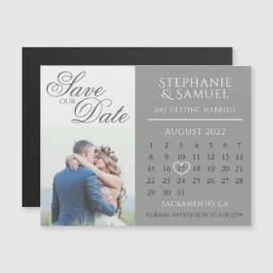 Elegantes Graues Hochzeitkalender Foto Save the Da Magneteinladung