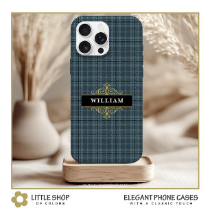 Elegantes Graues Karo Gold-Monogramm Case-Mate iPhone Hülle