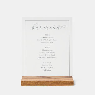 Elegantes graues minimalistisches Bar-Menü Acrylschild