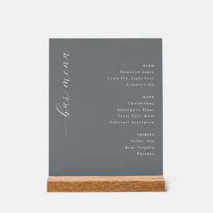Elegantes graues minimalistisches Bar-Menü Acrylschild