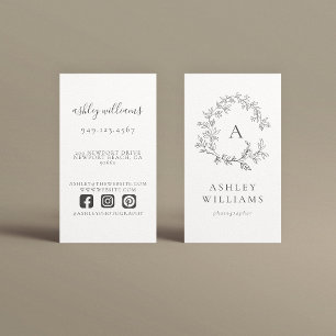 Elegantes graues Monogramm Berufliches florales Wa Visitenkarte