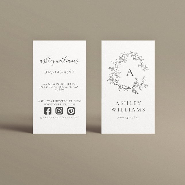 Elegantes graues Monogramm Berufliches florales Wa Visitenkarte (Von Creator hochgeladen)