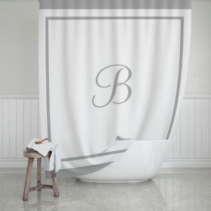 Elegantes graues Rand- Script-Monogramm Duschvorhang