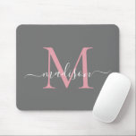 Elegantes graues Rosa Monogramm Modernes Skript Mousepad<br><div class="desc">Moderne Silver Slate Gray Blush Pink Dusty Pink Monogram Elegant Girly Chic Script Mouse Pad</div>