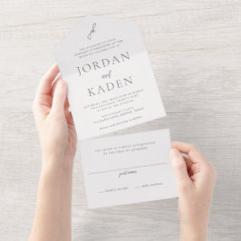 Elegantes graues Skript-Monogramm-Hochzeit All In One Einladung