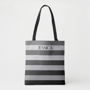 Elegantes graues Streifenmuster Name Tasche