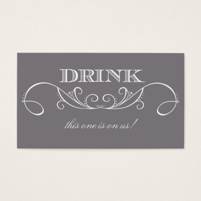 Elegantes graues Swirl Wedding Drink Ticket (Vorderseite)