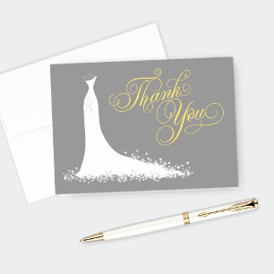 Elegantes graues und gelbes Hochzeitskleid Brautpa Dankeskarte