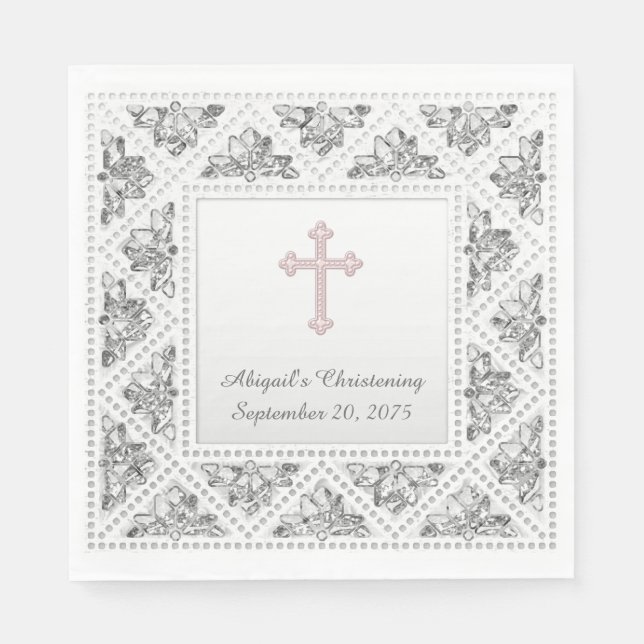 Elegantes Graues und rosa Kreuz Serviette (Vorderseite)