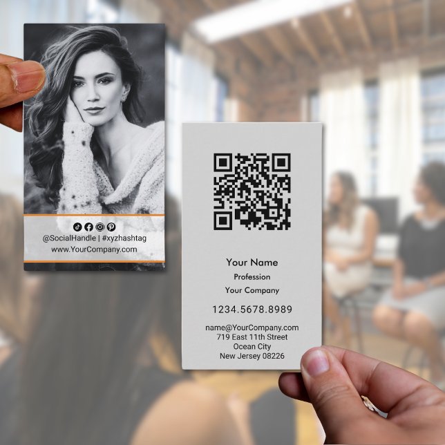 Elegantes graues und schwarzes Sozialportrait Visitenkarte (Elegant Gray & Black Social Portrait Business Card)
