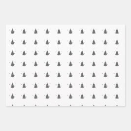 Elegantes Graues Weiß Weihnachtsbaum Muster Gesche Geschenkpapier Set