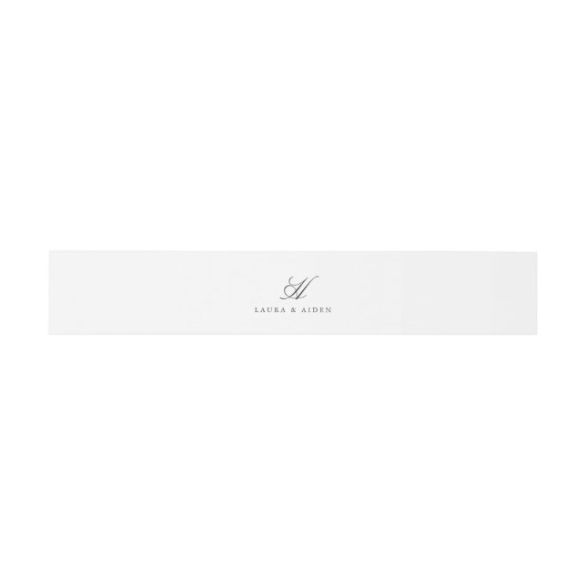 Elegantes Graues weißes Monogramm-Bauchband Einladungsbanderole (Flach)