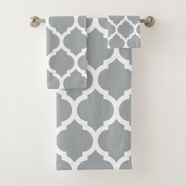 Elegantes grauweißes marokkanisches Quatrefolienmu Badhandtuch Set (Insitu)