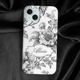Elegantes, graviertes B&W Floral mit Name oder Mon Case-Mate iPhone Hülle