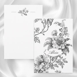 Elegantes, graviertes B&W Floral mit Name oder Mon Mitteilungskarte