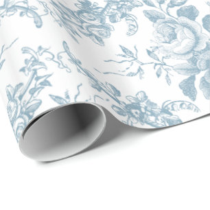 Elegantes graviertes blaues und weißes BlumenToil Geschenkpapier