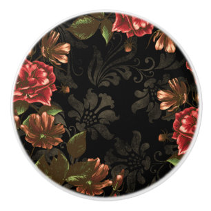 Elegantes graviertes schwarzes Blumen Keramikknauf