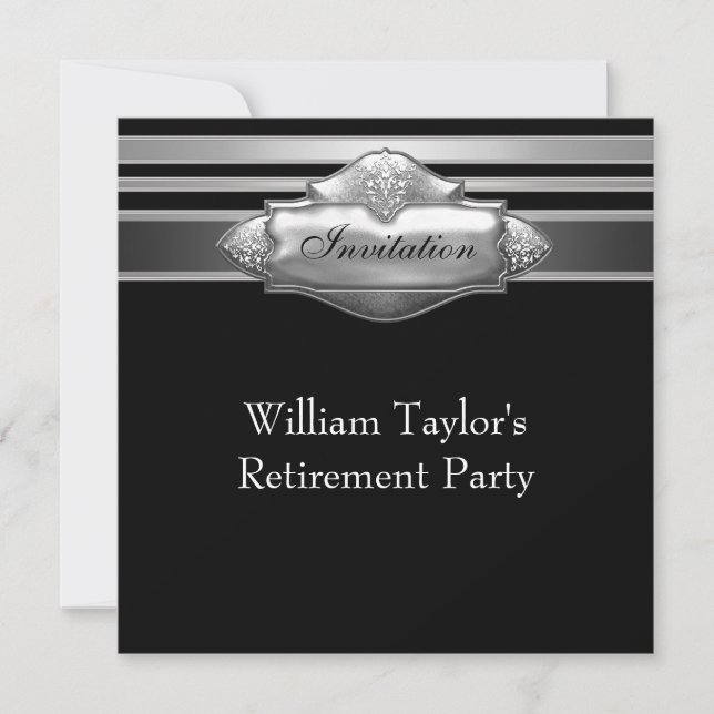 Elegantes Gray and Black Mans Retirement Party Einladung (Vorderseite)