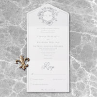 Elegantes Gray Chinoiserie Bird Wappen Wedding