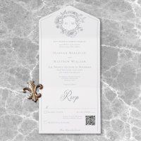 Elegantes Gray Chinoiserie Bird Wappen Wedding QR