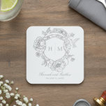 Elegantes Gray Chinoiserie Bird Wappen Wedding Rechteckiger Pappuntersetzer<br><div class="desc">Genießen Sie Ihren besonderen Tag mit unserem eleganten, Vintagen Barockstil-Untersetzer, einem Meisterwerk zeitloser Eleganz. Dieses Design mit einem zarten französisch-grauen Chinoiserie-Wappen mit feinen Linien-Kunst-Blume und einem Vogel auf unberührtem, weißem Hintergrund strahlt klassischen Charme und Eleganz aus. Seine Einfachheit unterstreicht seine raffinierten Details und schafft ein Design, das so anmutig ist...</div>