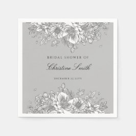 Elegantes Gray Floral Brautparty Napkins Serviette