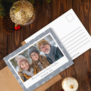 Elegantes Gray Snowflakes Foto Feiertagspostkarte