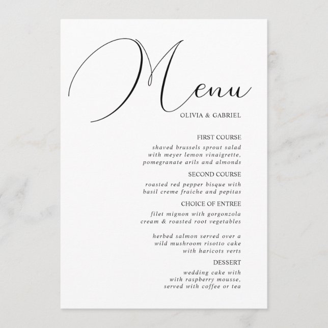Elegantes, graziöses klassisches Wedding Menu Menükarte (Vorderseite)