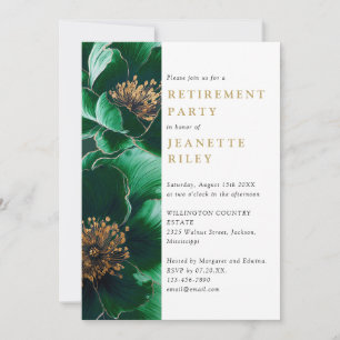 Elegantes Green and Gold Floral Retirement Party Einladung