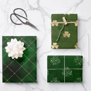 Elegantes Green and Gold Kleeblatt St Patrick's Da Geschenkpapier Set