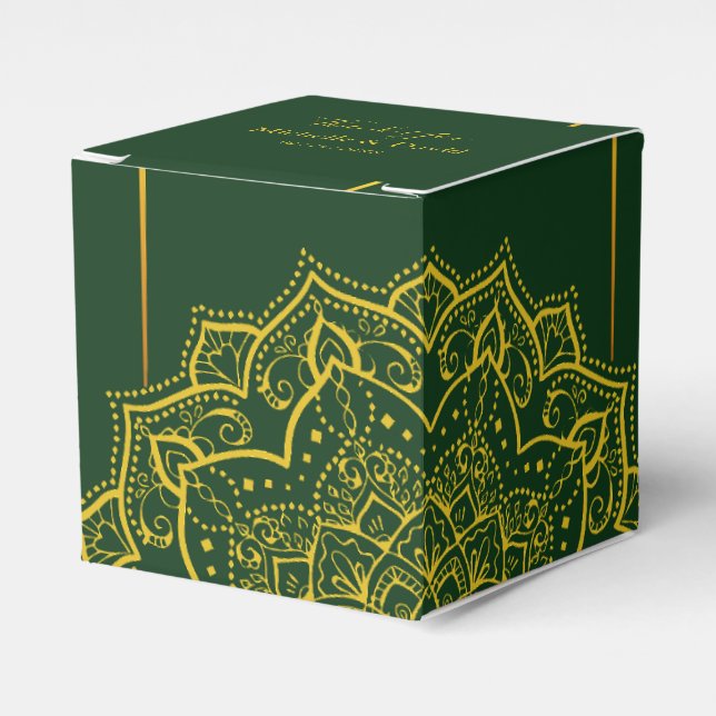 Elegantes Green and Gold Mandala Gastgeschenk Hoch Geschenkschachtel (Vorderseite)