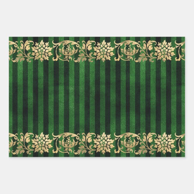Elegantes Green and Gold Wrapping Paper Geschenkpapier Set (Vorderseite)
