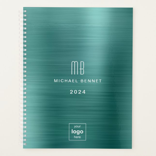 Elegantes Green Business Logo 2024 Planer (Vorderseite)