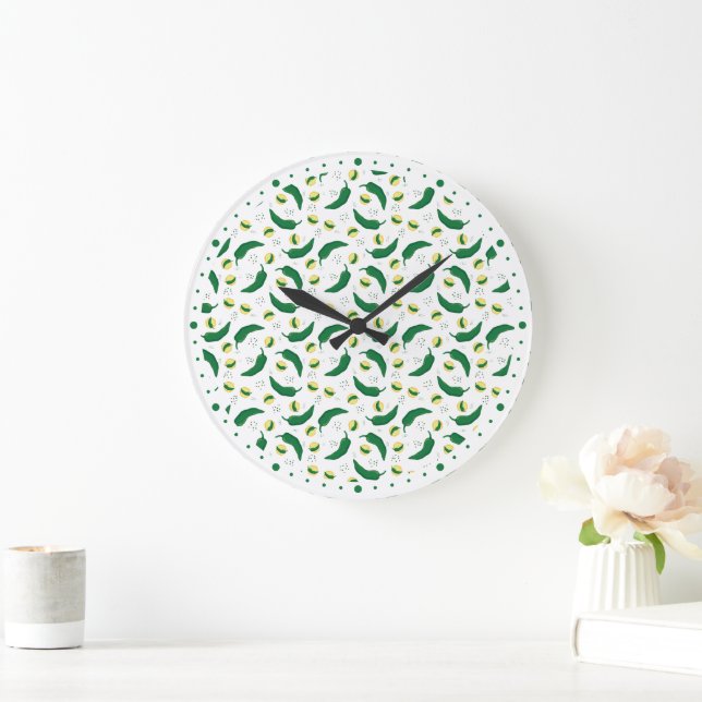Elegantes Green Chile Muster Große Wanduhr (Zuhause)