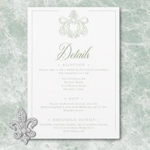 Elegantes Green Chinoiserie Bird Wappen Wedding Begleitkarte