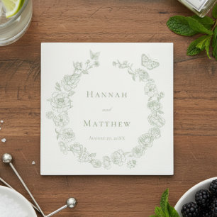 Elegantes Green Chinoiserie Bird Wappen Wedding Serviette