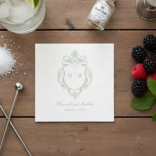 Elegantes Green Chinoiserie Bird Wappen Wedding Serviette